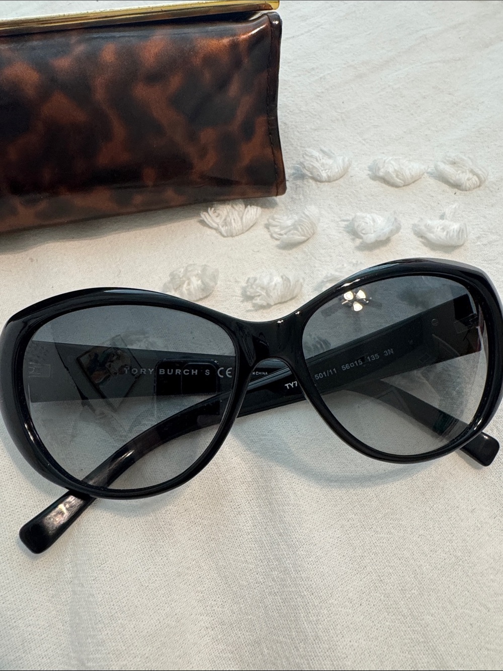 Tory Burch Black Sunglasses with Gold Logo Accent - Picture 2 of 6